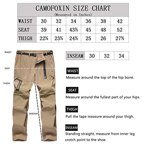 Camofoxin Men's Hiking Pants Outdoor Convertible Quick Dry Fishing Pants & Shorts (Khaki, 30W X 30L) #TOP1