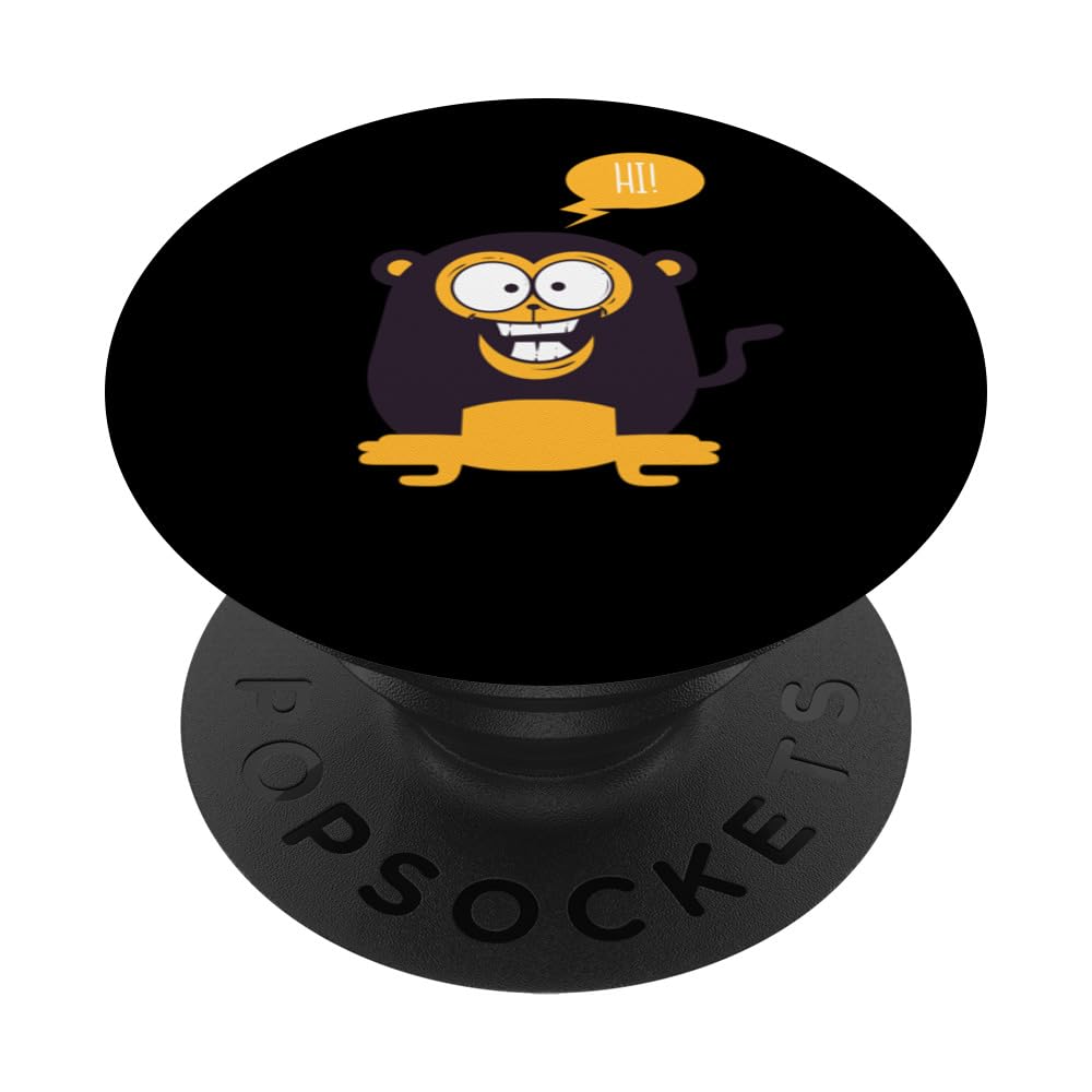CUTE EXCITED BABY CHIMP MONKEY HI! Cute Enthusiastic Joyful PopSockets Swappable PopGrip, Black