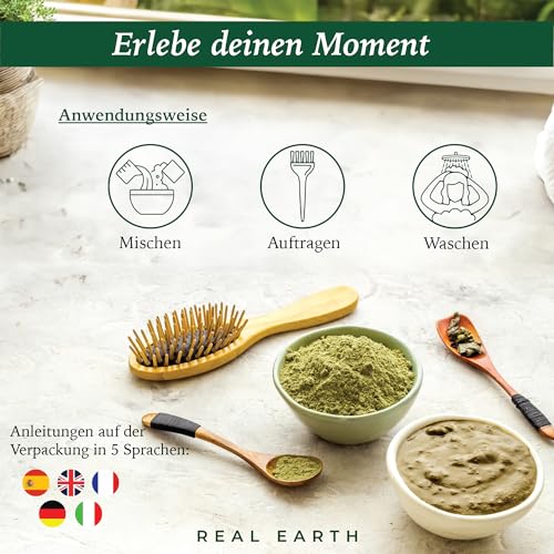 Real Earth Henna Haarfarbe 250g BIO 100% Natürliches. Henna Pulver Für Haare - Tönung Rot, Kupfer, Kupferrot, Goldbraun, Mittelblond, Schwarz, Dunkelbraun Color Prep Haut - Made in India