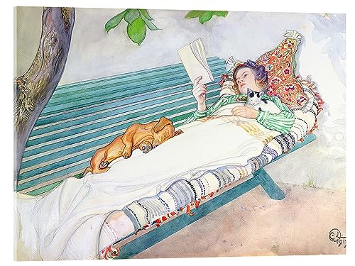 Posterlounge Femme allongée sur un banc Tableau en verre acrylique de Carl Larsson 18 x 13 cm Tableaux Décoration murale