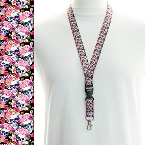 Rolseley Cordon tour de cou pour porte-badges avec clip en métal Crânes et roses Cover