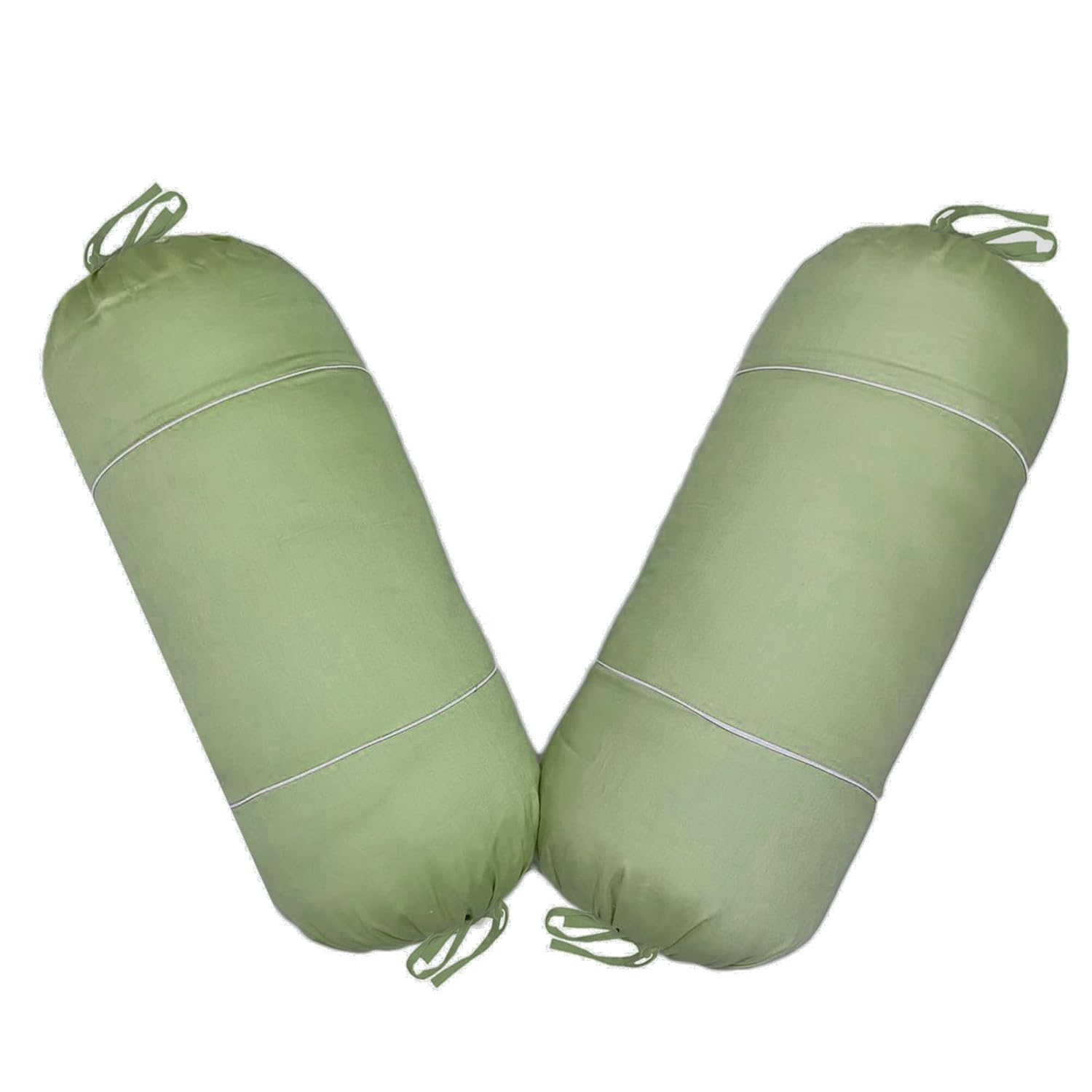 Trance Home Linen 300TC Cotton Pipe-in Plain Bolster Cover| Round Bed Side Long Bolster Pillow Cover to fit 24" Length 9" Dia | Pack of 2 Bolster Cover only (16x32 inch, Moss Green)-image-5