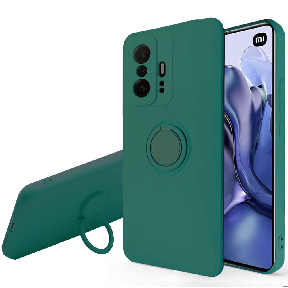 Case for Xiaomi Mi 11 T / 11T Pro, Silicone with 360 ° Kickstand Rotating Ring Slim Cover [Shockproof Protection] Compatible with XIAOMI Mi 11 T / 11 T Pro (Mi 11 T/Pro, Green)