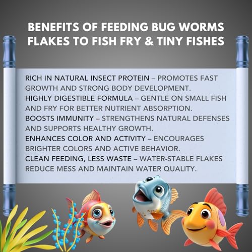 Image of Tropical Flakes 25g Fish Food with 52% Protein for Guppy,Betta Fish,Guppy Fries,Tetra and All Types of Tropical Fishes (Bug Worm Flakes)
