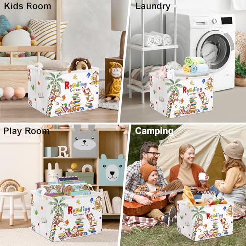 Image of Clastyle Reading Corner School Classroom Book Basket 36L Large Monkey Book Tree Shelf Basket for Kid Nursery Room Collapsible Rectangle Clothes Towel Toy Storage Basket