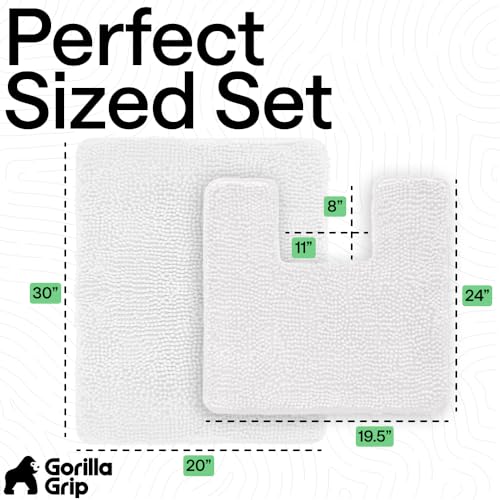 Image of GORILLA GRIP Bathroom Rug Sets, Soft Chenille 2 Piece Area Rugs Set, Toilet Base Mat and 30x20 Carpet, Absorbent Microfiber Washable Mats Dry Quickly, Home Decor and Bath Room Accessories, White