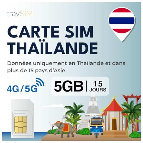 Carte SIM Thaïlande travSIM 5Go | Internet mobile 15 jours iOS Android