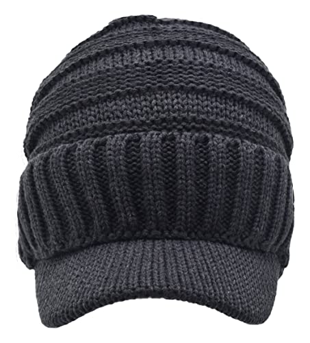 Image of C.C Trendy Warm Oversized Chunky Soft Oversized Ribbed Slouchy Knit Hat with Visor Brim