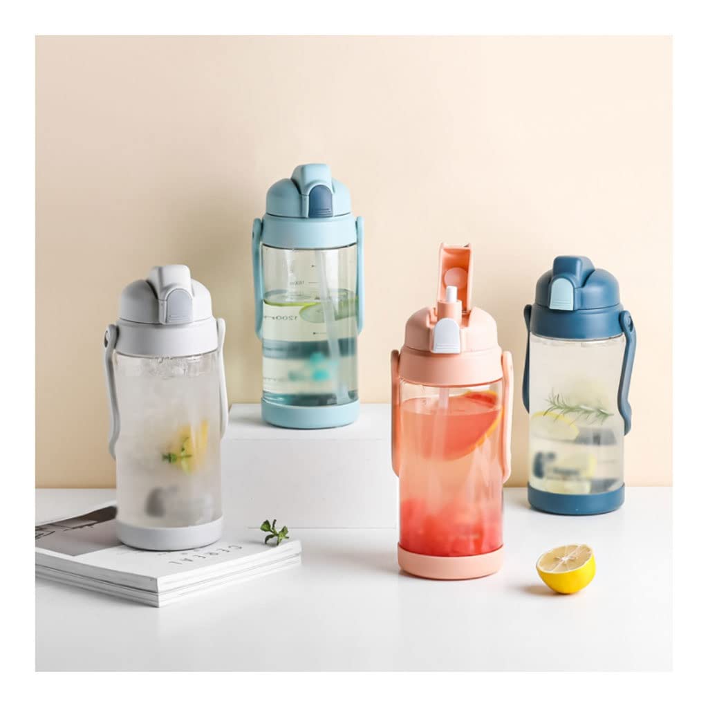 Bottiglia Acqua Sportiva 2L Bottiglia d'acqua di grande capacità con bottiglie d'acqua sportive all'aperto di paglia for ragazze Bottiglia for ragazzi Bottiglia da scuola portatile Sport Borracce ( Bl