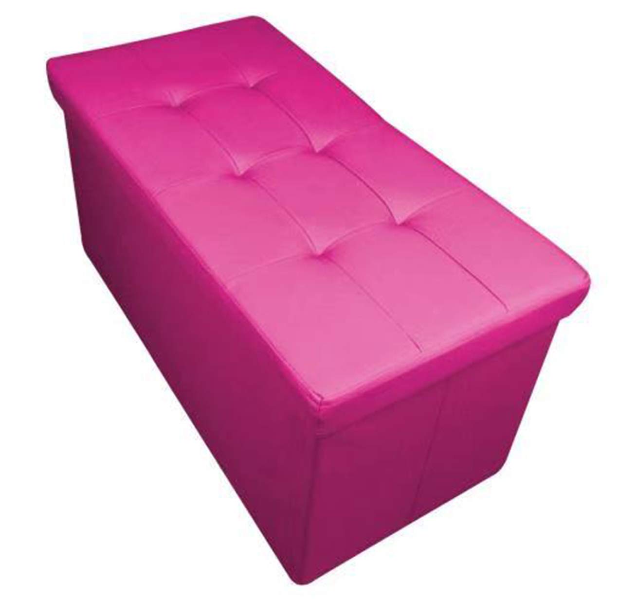 Home Harmony Kensington Folding Storage Ottoman, Storage Chest, Footrest, Bench, padded Seat, Faux Leather (Fuschia Pink, Large)