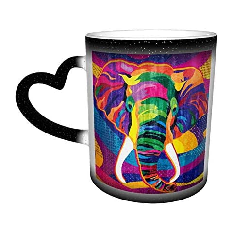 Novelty Heat Sensitive Colour Changing Coffee Mug Colorful Elephant Magic Mug Funny Halloween,Christmas,Birthday Gifts Cup 11 Oz Cover