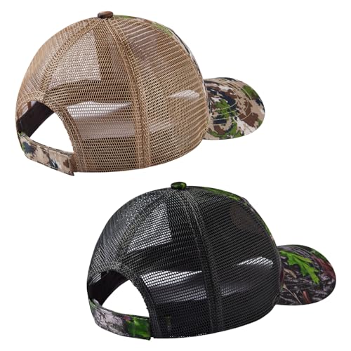 Image of BASSDASH 2 Pack Altimate Fishing Hunting Hat Mesh Back for Men Women Adjustable Baseball Trucker Cap Camo Blaze Orange