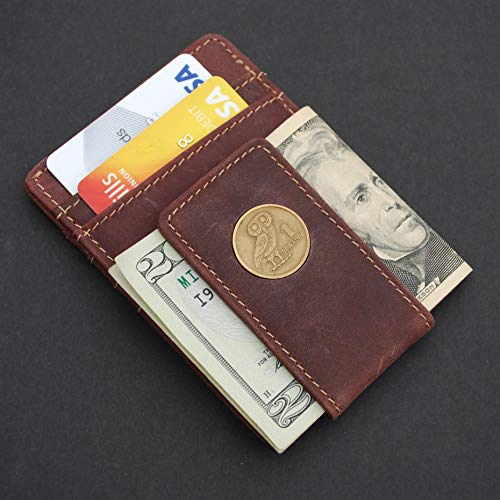1973 Greece 1 Drachma Athena's Owl & Phoenix Coin Magnetic Money Clip and Wallet Combo New - Crazy Horse Water Buffalo Leather2
