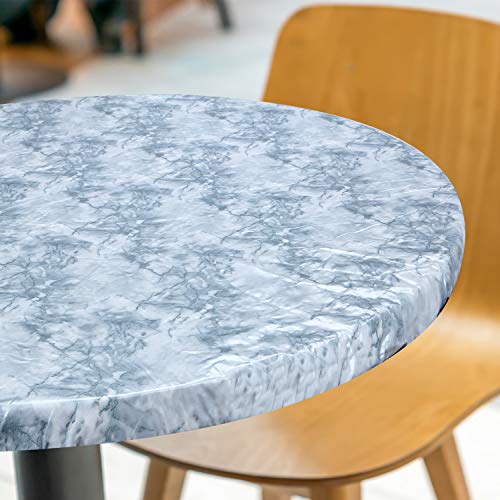 Best Seller Round Tablecloth Elastic Edged Marble Vinyl Table Cover Fits for 44 - 55 Inch Waterproof Durable Kitchen Decor