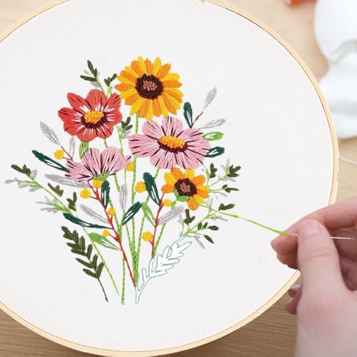 Image of Huacan Embroidery Canvas Bag Kits for Adults Beginner Stamped Flowers Pattern DIY Cross Stitch Printed Flower Stitching Sewing Kit