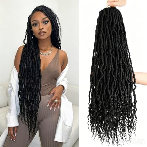 Mytarku 8 Packs 24 Inch Soft Locs With Curly Ends Faux Locs Crochet Hair Boho Braids Crochet Locs Hair for Women Crochet Dreads (24inch 8Pack 1B)