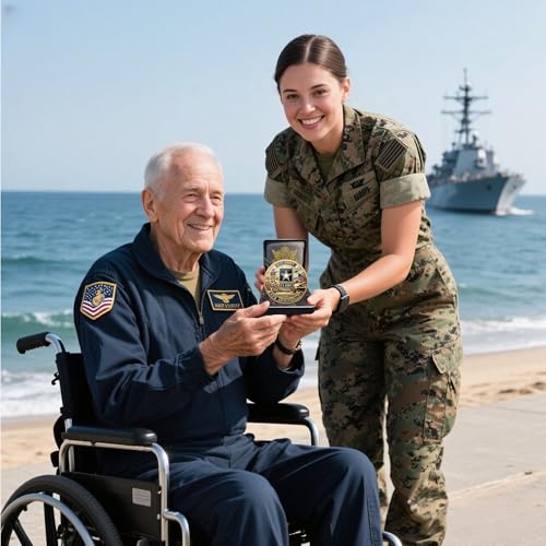 Image of Army 250th Anniversary Coin - Navy 250th Anniversary Coin - Army Challenge Coin - USMC 250th Commemorative Double-Sided Marine Corps Challenge Coin with Metal Gift Box - 1.57 inch Display
