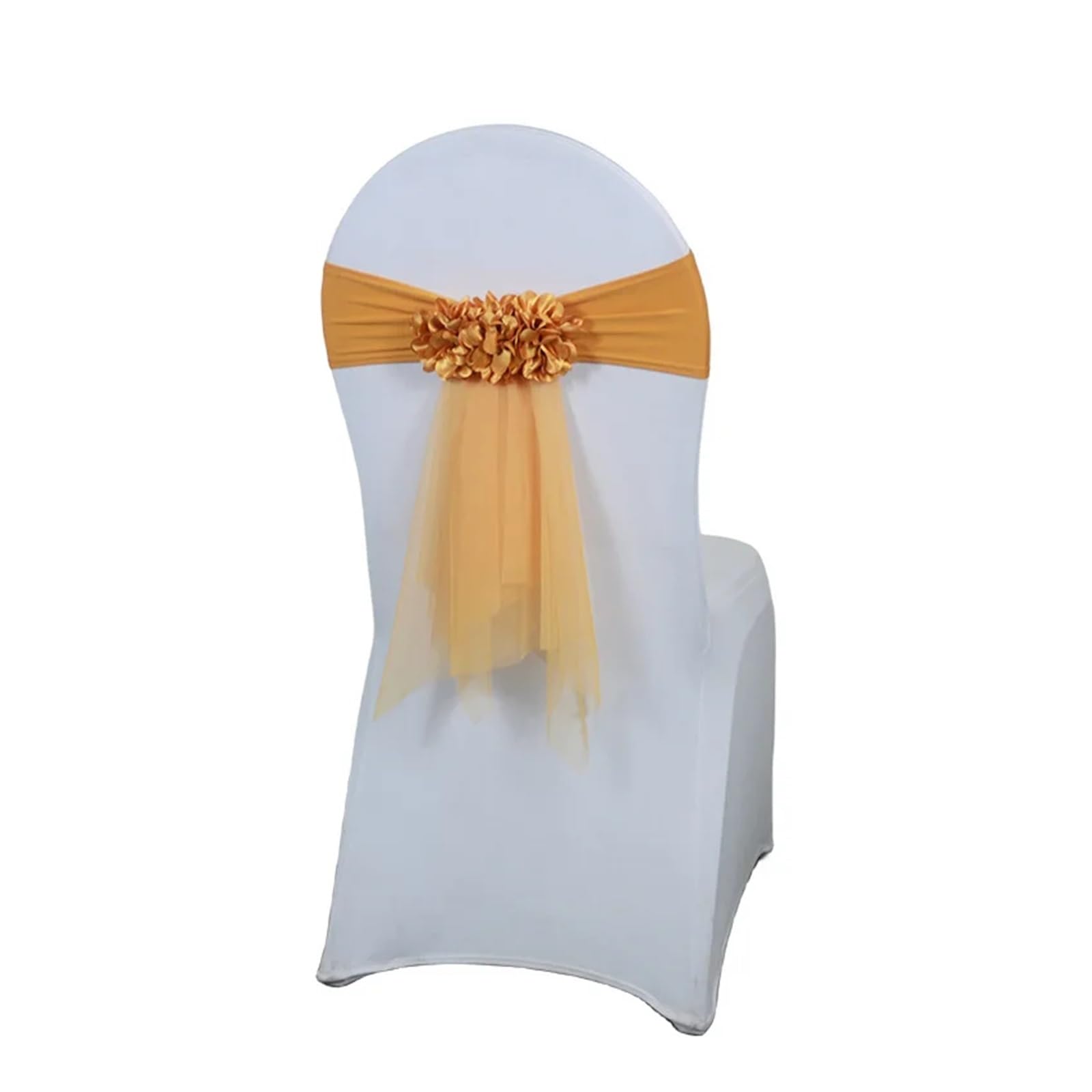 Ceinture de chaise mariage élastique violette avec fleur en gaze décorative x20