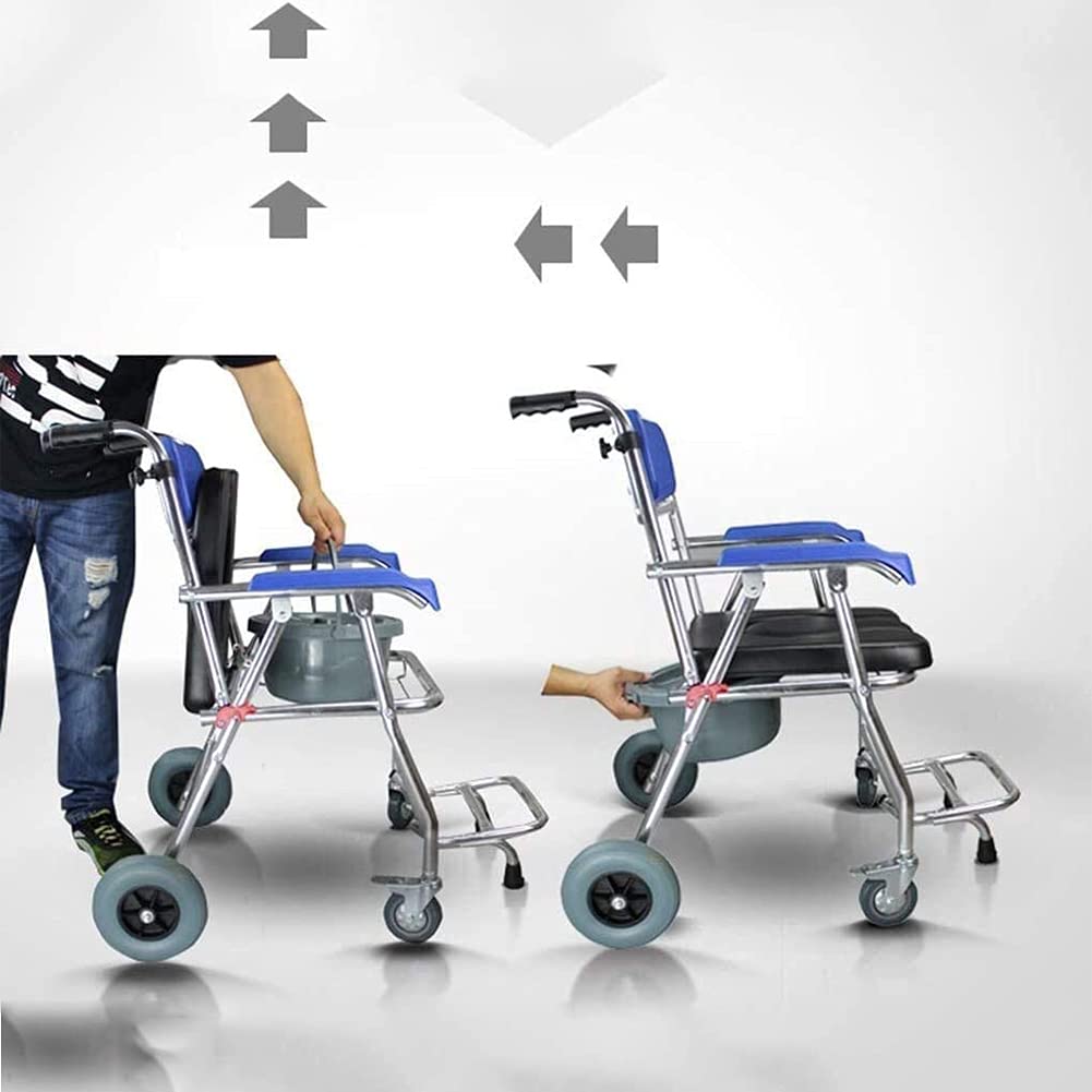 Silla De Ducha 4 En 1, Plegable, con Asiento De Inodoro, Desmontable, Ligera, Plegable, Manual, Autopropulsada, De Aleación De Aluminio (A)(A)