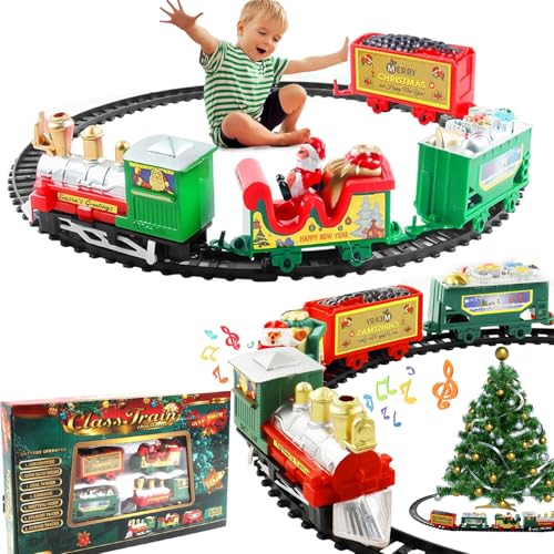 Trem de Natal para crianças - conjunto completo de 11 peças com vias e acessórios - decoração clássica para árvore - montagem fácil - presente ideal para crianças