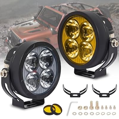 2PCS 3inch 80W LED Light Pods with Amber Covers, 9600LM Yellow Fog Light Pods LED Light Bar Offroad Driving Lights,for Jeep Wrangler Truck Car ATV SUV Motorcycle Cabin Boat (2Pcs 3Inch Lights)