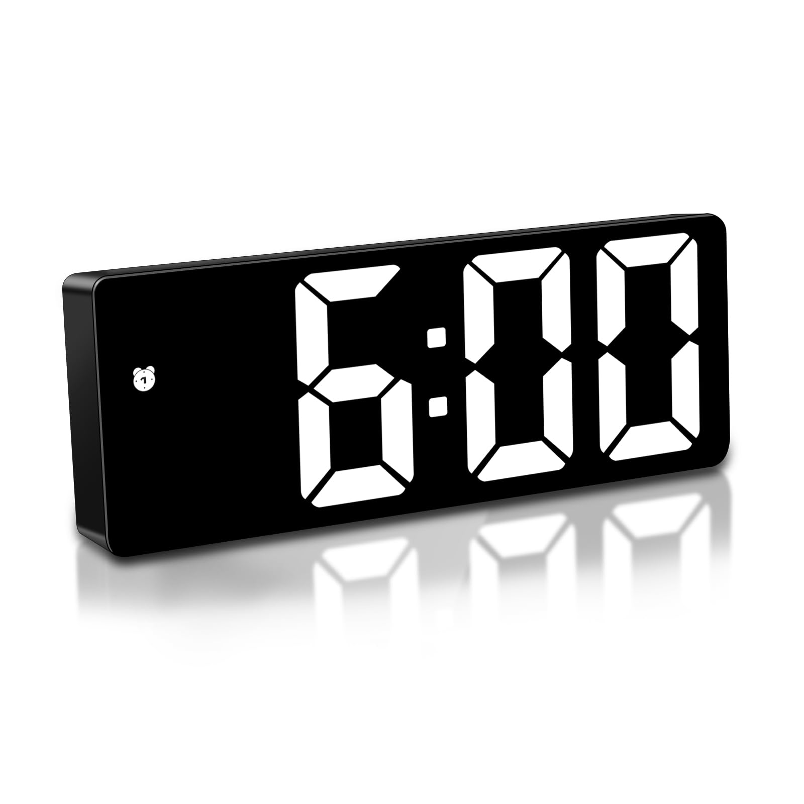 Digital Alarm Clock Bedside Mains Powered Battery Alarm Clocks for Bedroom, Electric LED Alarm Clock Silent Non Ticking with Snooze Date Temperature Adjustable Brightness for Adult Kids, White