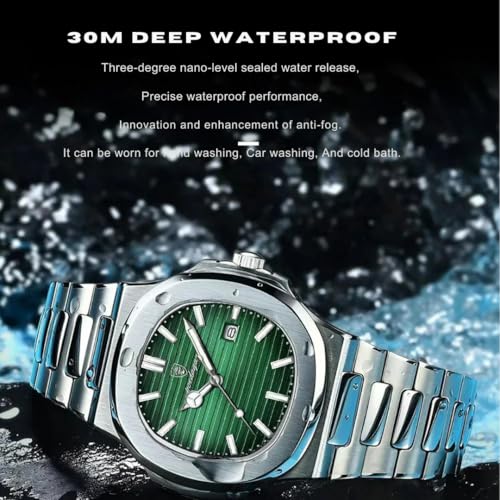 Image of Men's Analog Dial Watch with Date Feature | Formal & Casual Watch | 30 Meter Water Resistant | Strong Luminous Durable Silver Strap | Adjustable Butterfly Buckle | Quartz Movement Wristwatch