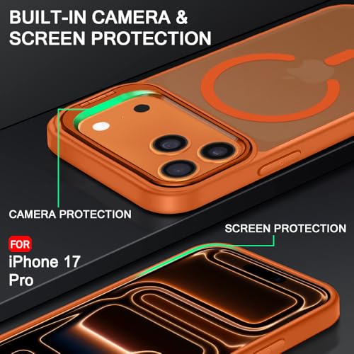 Image of TheGiftKart Hybrid Matte Frosted Back Cover Case for iPhone 17 Pro Compatible with MagSafe | Built-in Stand | Shockproof Hard Back Cover Case for iPhone 17 Pro (PC & TPU, Translucent Orange)