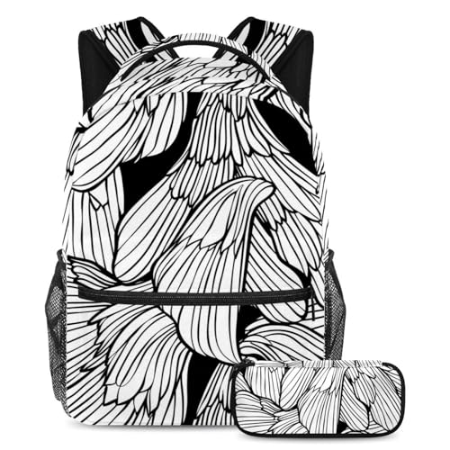 Cartable ailes d'ange abstraites avec sac à dos et trousse grand format