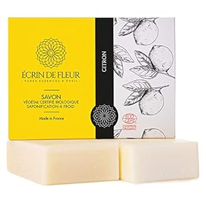 ÉCRIN DE FLEUR Ecocert Gecertificeerde biologische zeep, citroenzeep, spuitende citroenzeep voor citrus-zeepliefhebbers, handgemaakt in Frankrijk | chemische vrij zeepstuk, 2 x 100 g voordeelverpakking