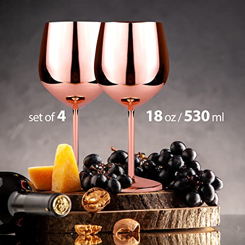 Mosscoff Stainless Steel Wine Glass Set Of 4 - Copper And Copper Collection - 18 Oz/530 Ml Unbreakable Wine Glasses With A Wine Stopper - Portable Metal Wine Glass #TOP6