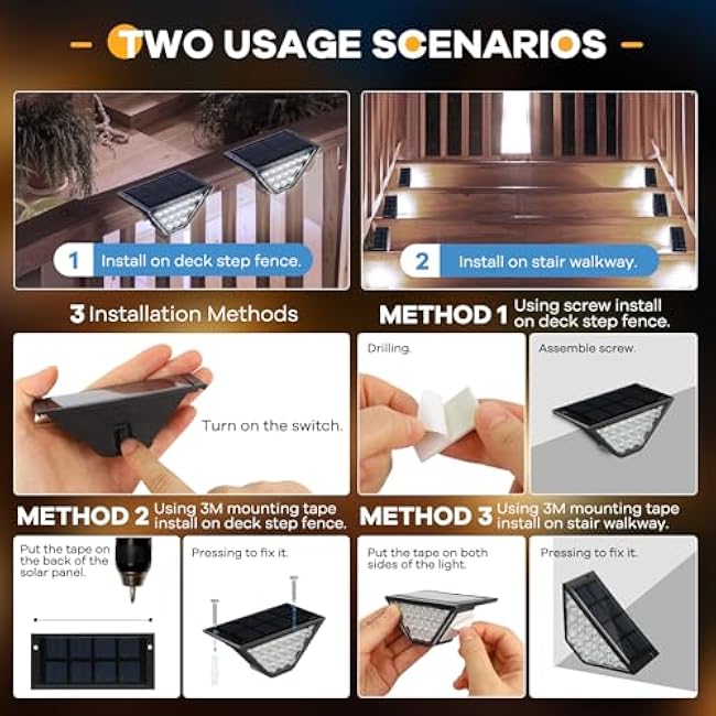 Solar Step Lights for Outside, Solar Stair Lights Outdoor Waterproof, Deck Step Lights for Fence, Patio, Yard, Porch, Front Door, Sidewalk, Garden, Patio Decor (Cool White, 6 Pack)