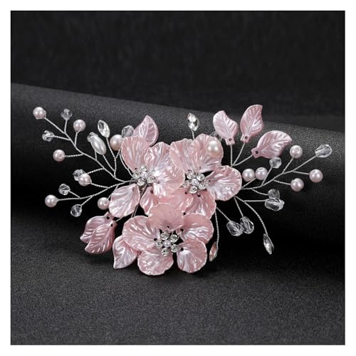 Xansema Bride Pearl Flower Hair Comb for Women and Girls Wedding Floral Rhinestone Bridal Hair Piece Side Combs Hair Accessories for Wedding Party Daily (Pink)