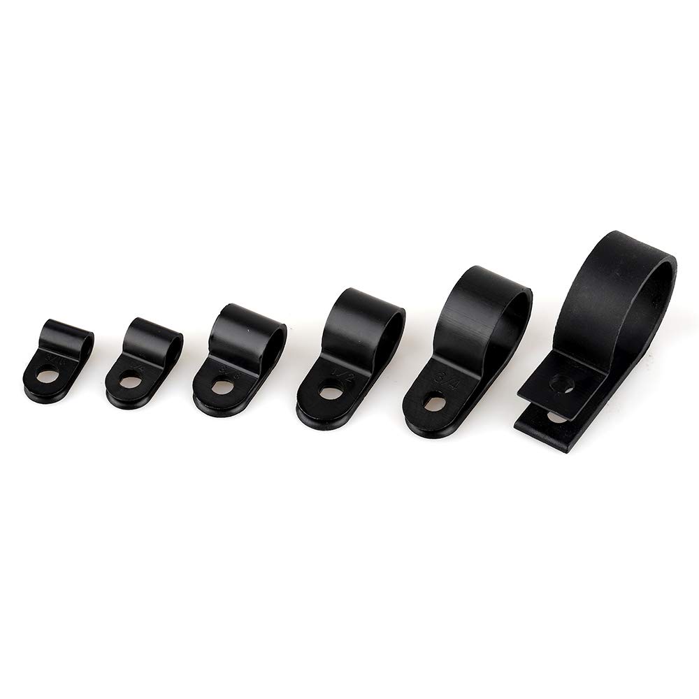 200 Stück Nylon-Kabelclips R-Typ – Schwarz, 0,9 Cm (3/8 Zoll), Für Kabelmanagement An Wand & Boden, Feuerhemmend PA66