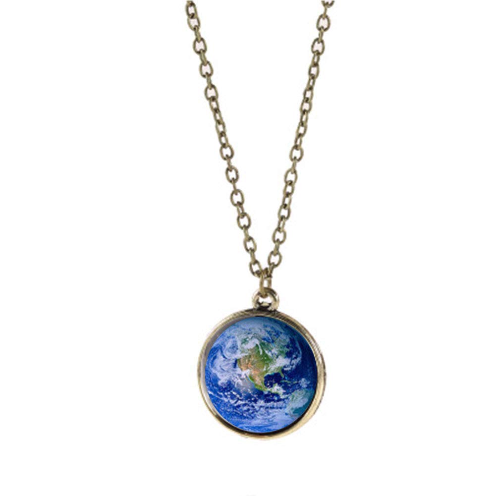 JczR.YDouble-sided Earth Glass Time Gemstone Ball Pendant Necklace Eight Planets Necklace Universe Galaxy Solar System Moon Guardian Stars Necklace for Women(A:Earth)