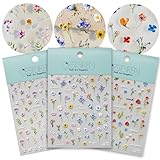 CESTSIREN Flower Nail Art Stickers 3D Embossed Nail Decals for Nail Art Design Self-Adhesive Spring Summer Nail Accessories for Women Nail Art Supplies 3 Sheets