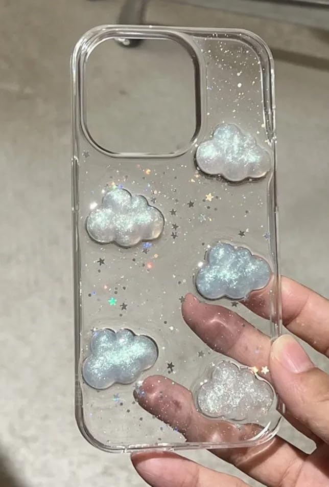 Image of COVERLY for iPhone 12 Pro 3D Luxury Cloud Resin Decor Case,Trendy Translucent Cute Hard Epoxy Art Crystal Clear -Non Yellowing Love Heart Doll Dreamy Candy Princess Cover for Apple iPhone 12 Pro