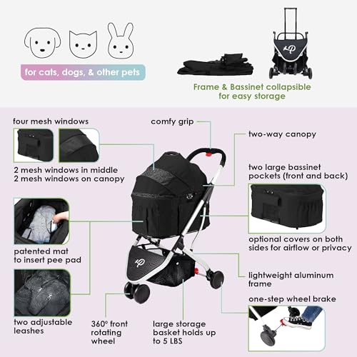 Petique-3-in-1-Newport-Pet-Stroller-Travel-Carrier-Car-Seat-Stroller-Easy-TrifoldUnfold-360o-Front-Rotating-Wheel-SmallMedium-Dogs-Cats-and-Pets-Supports-up-to-45LBS--Midnight-Black - Cucciolini Doodles   Petique-3-in-1-Newport-Pet-Stroller-Travel-Carrier-Car-Seat-Stroller-Easy-TrifoldUnfold-360o-Front-Rotating-Wheel-SmallMedium-Dogs-Cats-and-Pets-Supports-up-to-45LBS--Midnight-Black
