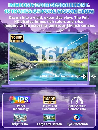 Image of 16 inch Purple Laptop,1920x1200 FHD IPS Display, DDR4 16GB RAM 1TB SSD, Quad-Core N95 Processor (Up to 3.4GHz), Color Backlit KB, Face Recognition & Gesture Touchpad, Win 11 Pro, for Business Student