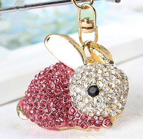 Enking Cute Rabbit Full Rhinestone Keychain Crystal Key Ring Purse Wallet Pendant