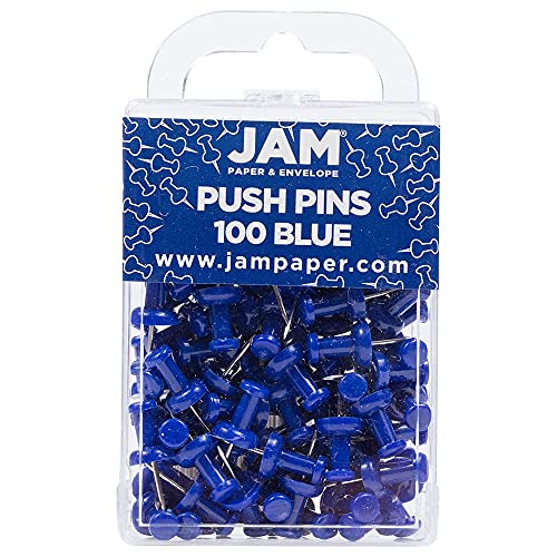 Jam Paper Colorful Push Pins - Blue Pushpins - 100/Pack #TOP8