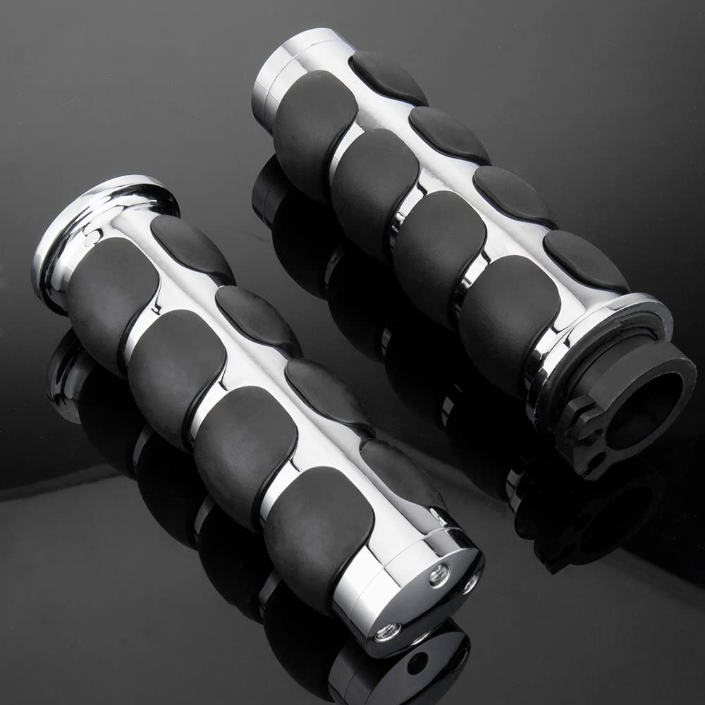 KICRY Motorcycle Hand Grips 1 Inch Handlebar Throttle Grips 25MM Chrome Black Aluminum Rubber Compatible with Harley Davidson Dyna Sportster Road King Street Glide Fat Boy Honda Shadow VTX