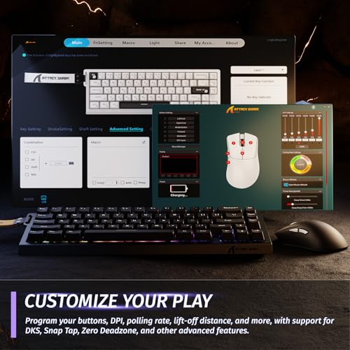 Image of ATTACK SHARK X68 HE Wired Rapid Trigger Mechanical Gaming Keyboard and R1 Mouse Combo with Adjustable Actuation,Coiled Cable,USB C /2.4Ghz Wireless /BT Ultralight 18K DPI Mice for Esport Gamer(Black)