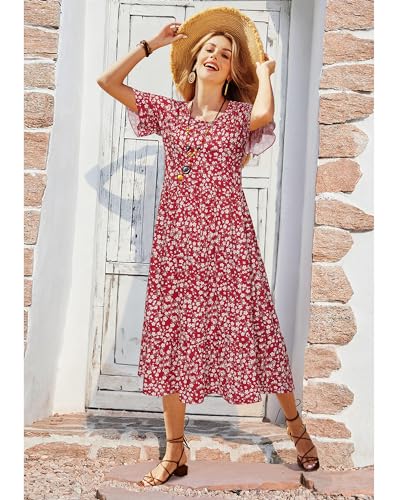 Image of STYLEWORD Womens Summer Casual Short Sleeve Flowy Midi Beach Dress
