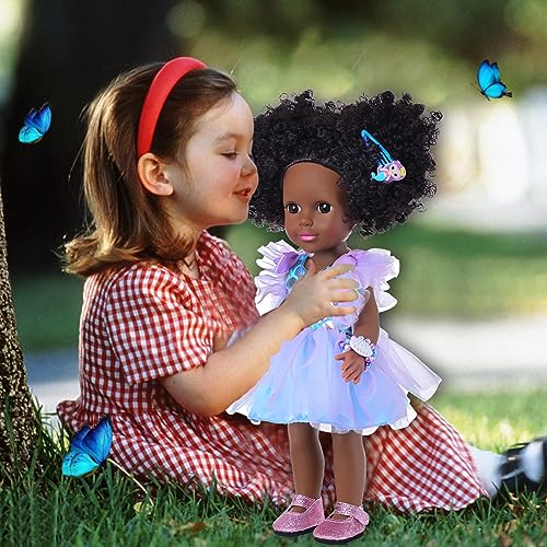 Muñeca negra realista con vestido y accesorios 14.5 pulgadas miniatura 7