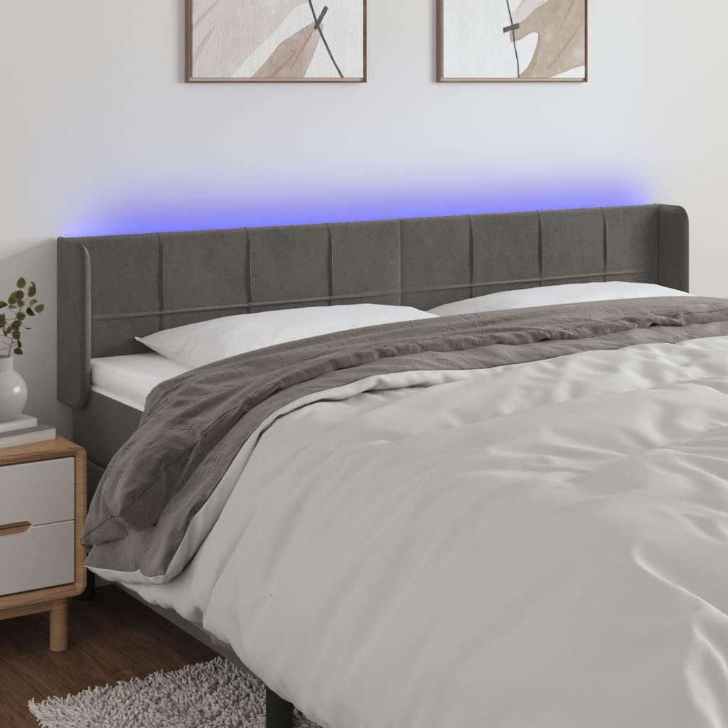 Testata della camera da letto Testiera per camera degli ospiti Spalliera letto matrimoniale Testiera a LED Grigio Scuro 163x16x78/88 cm in VellutoAdatto per la camera degli ospiti, l'hotel