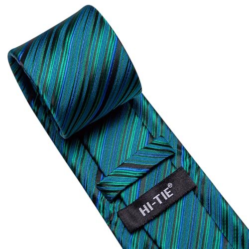 Hi-Tie Men Ties Sets Silk Stripe Paisley Necktie Pocket Square Cufflinks for Business Wedding - Image 5