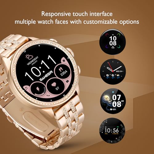 Image of GameSir Premium Luxurious Gen 9 Smartwatch, HD Display Gold Metal Strap & Activity Tracker, Bluetooth Calling, Customizable Watch Faces, Water Resistant Smartwatch for Women & Girls(Rose Gold)