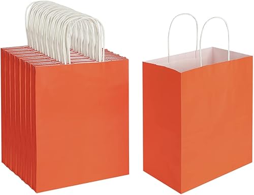 Miniatura 1 de Oikss Paquete de 100 bolsas de papel kraft medianas de 8 x 4.75 x 10 pulgadas con asas a granel, bolsas de papel para cumpleaños, bodas, fiestas,