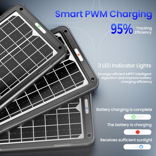 Image of POWOXI 12V Solar Car Battery Charger: 15W Solar Panel Kit Battery Trickle Charger Maintainer with Smart PWM Controller for Car - RV Boat Marine Motorcycle - for Trailer Truck Snowmobile Tractor